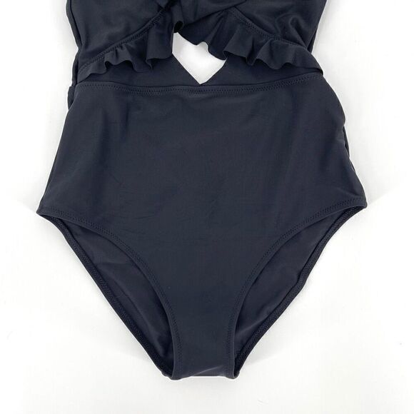 Aerie Cutout Ruffle Full Coverage One Piece Swimsuit Women XS Black NWT - Picture 5 of 9